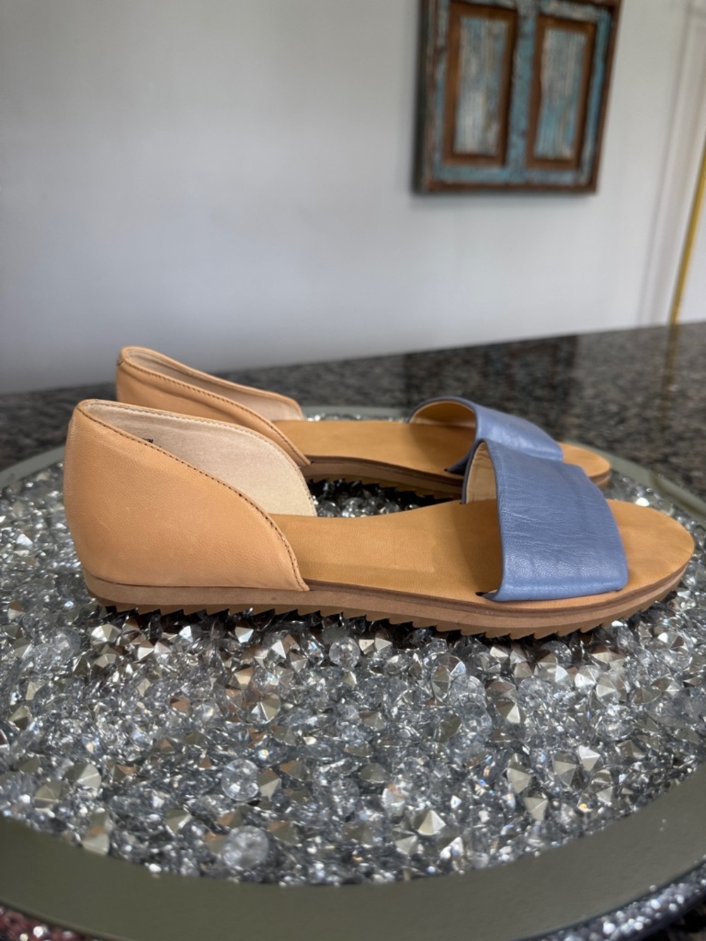 Nine West Blue and Tan leather Open-Toe Women's Sandals NWOT 7.5